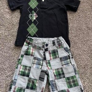 Gymboree Navy Blue Polo Shirt and Plaid Shorts Set